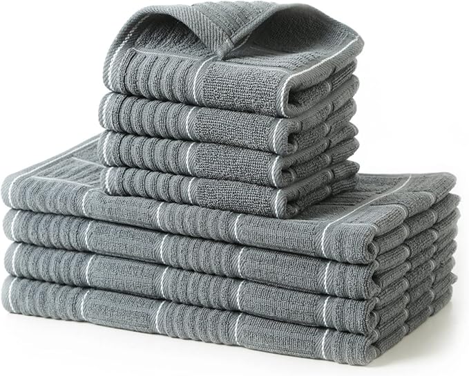 Glynniss Kitchen Towels and Dishcloths Set, Dish Towels and Dish Rags for Washing Dishes, for Cleaning Cooking Drying Pack of 8 (Grey)
