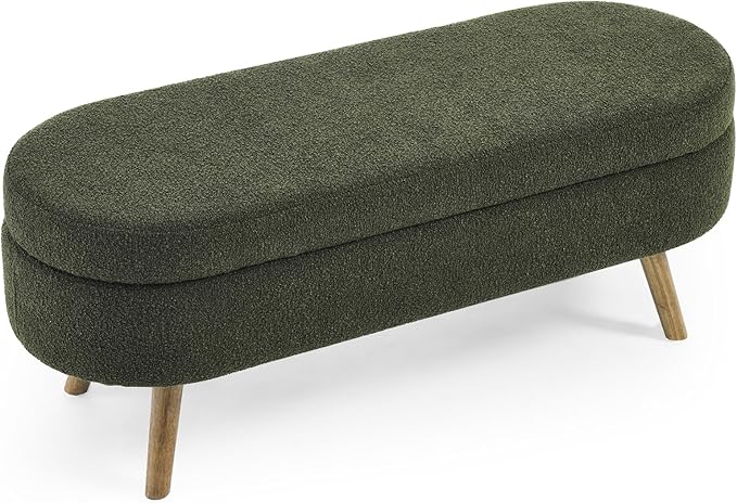 Furnimart 43.5" Queen Size Storage Bedroom Bench for End of Bed, Faux Linen Upholstered Storage Ottoman with Solid Wood Leg for Bedroom,Living Room, Entryway, Beige