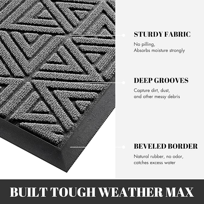 Yimobra Extra Large Door Mat 60x32, All-Weather Waterproof Non-Slip Welcome Matt Outdoor, Heavy Duty Non Slip Doormat for Entryway for Patio and Garage Indoor, Easy Clean, Grey