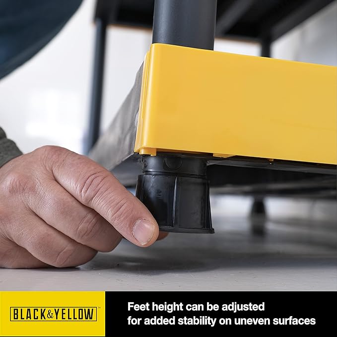 CX Black & Yellow, Shelving Unit and Heavy Duty Storage Containers, Extremely Durable (Shelf + 27 Gallon Container (4-Pack))