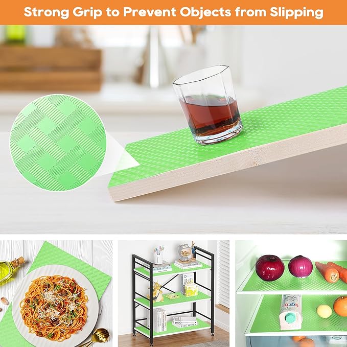 Fridge Liner Shelf Liners for Kitchen Cabinet Refrigerator Liners Waterproof & Oil-Proof Kitchen Cupboard Liner Non Adhesive Drawer Mats EVA Material for Shelves -Green 11.8 x 59 Inches