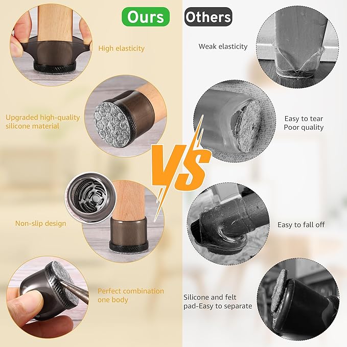 24PCS Round Chair Leg Floor Protectors, Furniture Sliders, Chair Leg Protectors for Hardwood Floors, Non-Slip Felt Furniture Pads, Silicone Cap Covers to Protect Floors, (Fit 0.75" - 1.1")