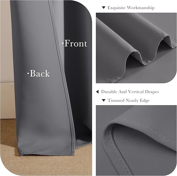 PONY DANCE Gray Blackout Curtains for Bedroom 64 inch Length, Thermal Insulated Light Blocking Window Drapes for Living Room, 2 Panels Set with Top Grommets, 42-inch Wide
