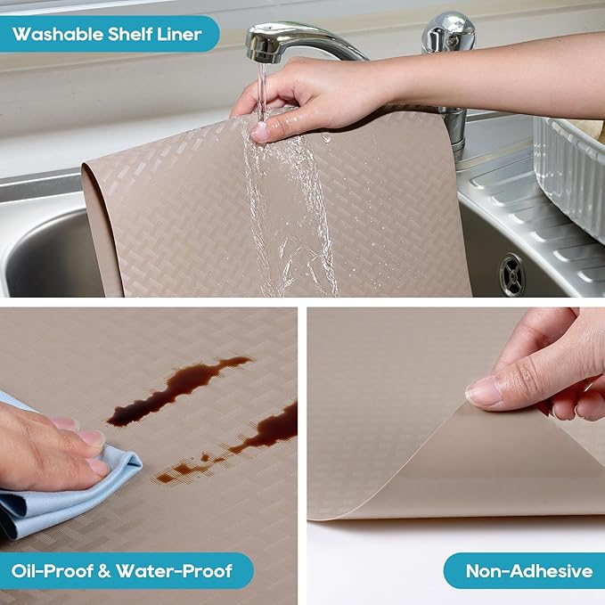 Beige Shelf Liners for Kitchen Cabinets Refrigerator Liners Waterproof & Oil-Proof Kitchen Cupboard Liner Drawer Mats EVA Material Non Adhesive Fridge Liner for Shelves 23.6 x 78.7 Inches
