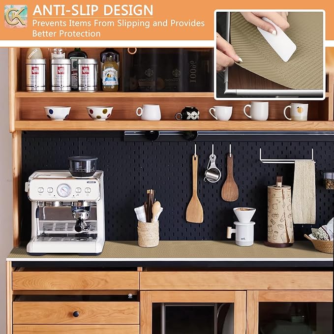 Self-Adhesive Shelf Liner Kitchen Liner, Waterproof Backed Paper Easy Peel and Stick Contact Liner Without Residue for Decor Your Desk Surface, Kitchen Countertops (Dark Khaki, 35.4 x 118.1 inches)