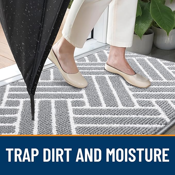 OLANLY Indoor Door Mat, 32x20 Inch, Dirt Resistant and Absorbent, Non-Slip Rubber Backing Floor Mats, Easy Clean Low-Profile Doormat for Entryway, Front Door, and Inside Entrance, Light Grey
