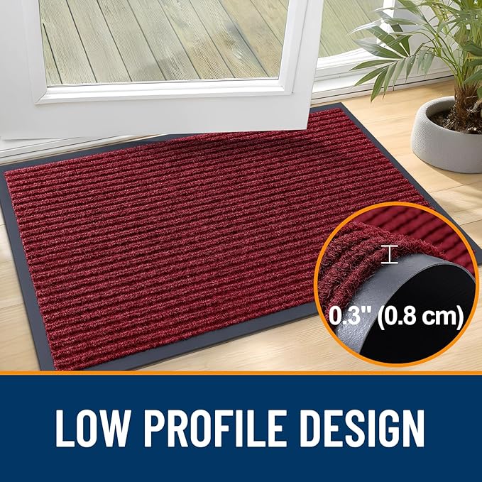 OLANLY Front Door Mat Indoor Outdoor Entrance, Waterproof Heavy Duty Doormat, Fade Resistant, Low Profile, Easy Clean Patio Porch Welcome Floor Mats for Entry, 59x24, Wine Red