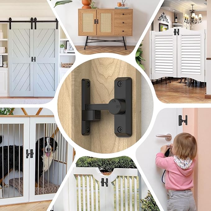 Barn Door Lock Latch, 90/180 Degree Flip Sliding Door Latch for Garage, Bedroom, Cabinet, Sturdy Zinc Alloy Security 90 Degree Lock (Black-2 Pcs)