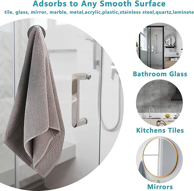 Suction Cup Hooks for Shower,Removable No Drill Towel Hooks,Upgraded 15 lbs Strong Suction hooks for Bathroom Tile,Shower Wall,Glass Door,Kitchen-Loofah,Coat,Stainless Waterproof-Matte Black 4 Pcs