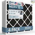 BNX TruFilter 20x22x1 MERV 12 Odor Defense (4-Pack) AC Furnace Air Filter with Activated Carbon - MADE IN USA - Pleated Air Conditioner HVAC AC Furnace Filters - Removes Odor, Mold, Bacteria, Smoke