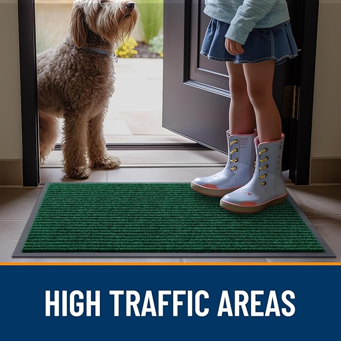 OLANLY Front Door Mat Indoor Outdoor Entrance, Waterproof Heavy Duty Doormat, Fade Resistant, Low Profile, Easy Clean Patio Porch Welcome Floor Mats for Entry, 71x23, Green