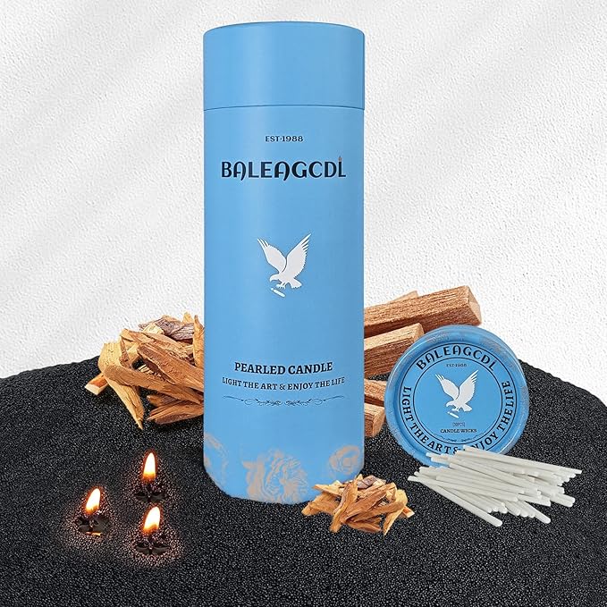 Sandalwood Scented Black Pearled Candle 18oz Luxury Sand Candle Granulated Wax - 30 Cotton Wicks – Wax for Candle Making Decorative Candles Smooth and Clean Burning Lasts up to 120 Hours