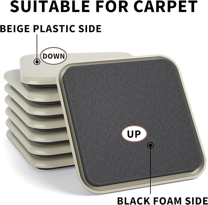 Yelanon Furniture Sliders - 16 pcs-3 1/2” Square Furniture Sliders for Carpet Furniture Pads Hardwoods Floors, Heavy Duty Furniture Movers Sliders,Furniture Moving Pads, Carpet Protectors