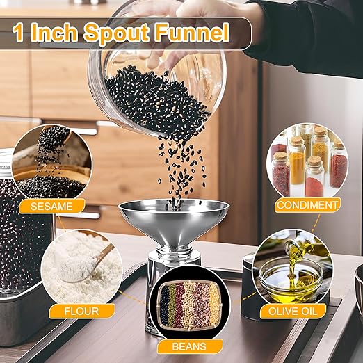 2 Pack Stainless Steel Kitchen Funnel Set for Filling Bottles - 2 Different Caliber Sizes, Seamless One-Piece Design for Transferring Oils Spices Powder Mixes (Easy to Clean)