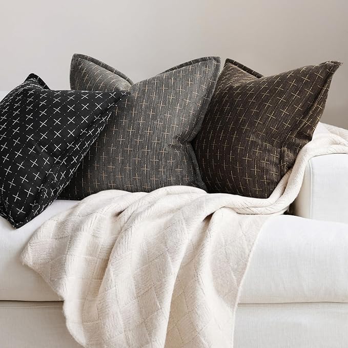 ZWJD Pillow Covers 24x24 Set of 2 Soft Polyester Textured Pillow Covers with Stylish Flange Edge Cozy Farmhouse Throw Pillows for Couch Bed Sofa Living Room
