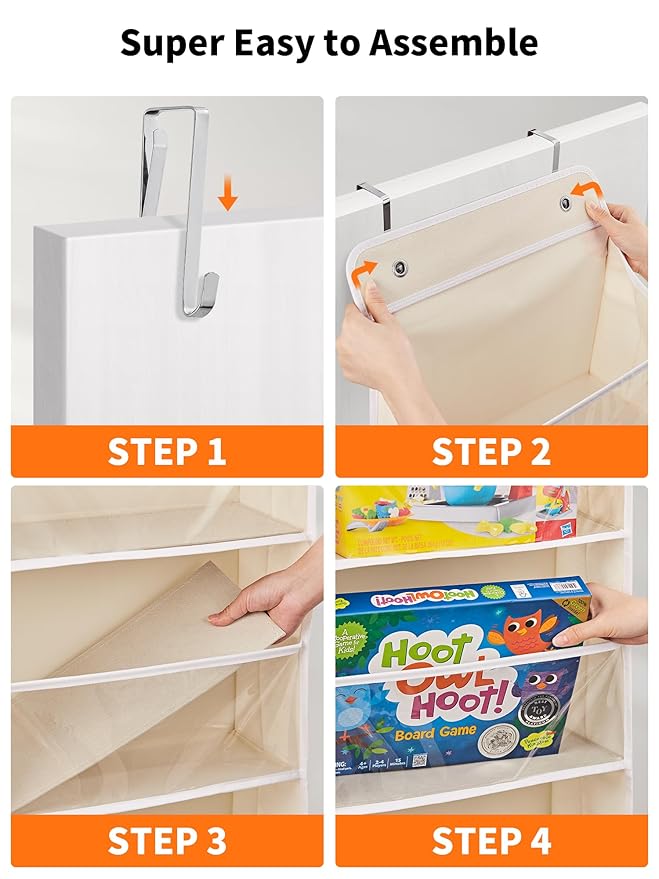 JARLINK 2 Pack Toy Stuffed Animal Storage, Over The Door Organizer W/Clear View Windows, 44lb Load, Baby Toy Storage Organizer for Nursery, Kid Bedroom, Newborn Baby Essentials (Beige)