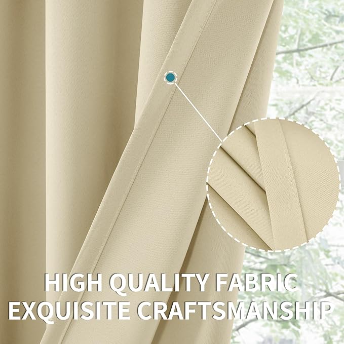 BGment Beige Blackout Curtains 40 Inches Long for Kitchen Window - Short Thermal Insulated Drapes with Rod Pocket Darkening Privacy for Basement Cafe Bedroom, 42 x 40 Inch, 2 Panels