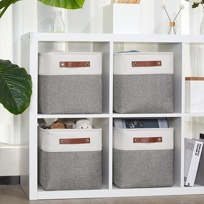 DULLEMELO 11 Inch Cube Storage Bins Fabric Storage Cubes 4 Pack Foldable Cube Storage Baskets for Cube Organizer, Cube Storage Organizer Bins for Home Office Organizer Closet, Shelves, Toy, Nursery