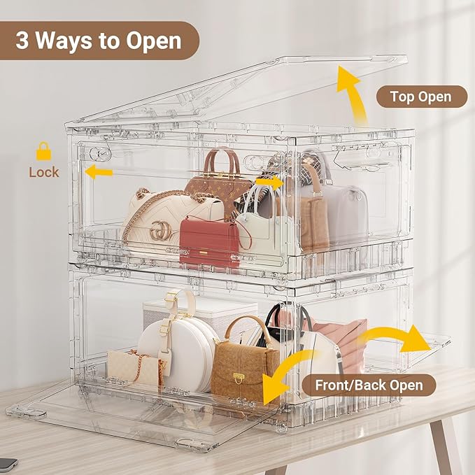 BROVIEW Clear Stackable Storage Drawers, Open Front Large Plastic Storage Bins with Lids, Foldable Closet Organizers and Storage for Wardrobe Cabinets, Pantry, Makeup,1 Pack