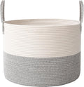 Woven Blanket Basket,115L Large Rope Storage Bin with Handles, Organizer for Blankets Toys Book and Clothes, Laundry Basket for Living Room Bedroom Nursery,White&Grey