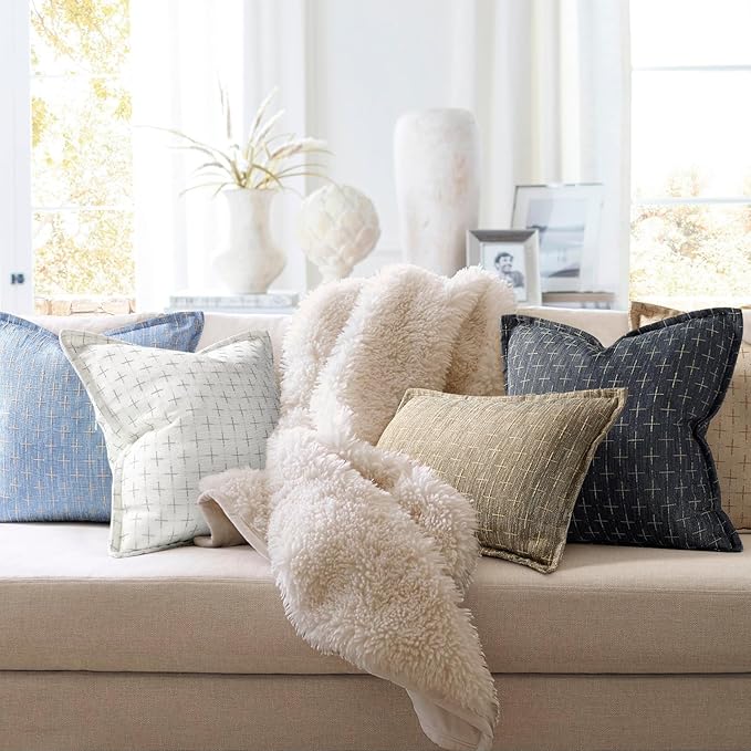 ZWJD 12x20 Pillow Covers Set of 2 Soft Polyester Textured Pillow Covers with Stylish Flange Edge Cozy Farmhouse Throw Pillows for Couch Bed Sofa Living Room