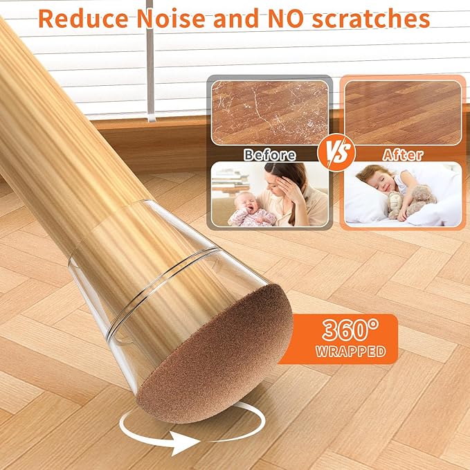 Chair Leg Floor Protectors Extra Small 24Pcs,Silicone Chair Leg Protectors for Hardwood Floors/Tiles,360°Wrapped Felt Bottom to Prevent Scratch and Reduce Noise, Round Clear