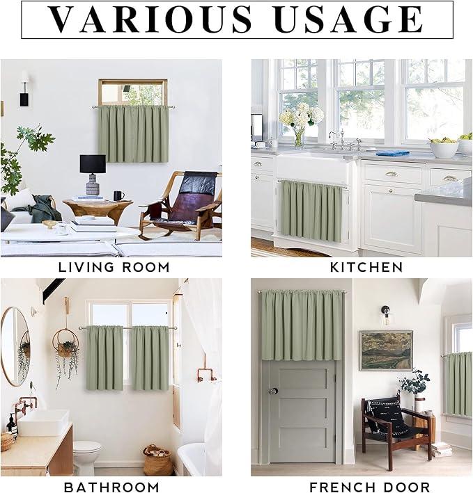RYB HOME Blackout Curtains for RV Camper Windows, Privacy Thermal Insulating Mini Curtains & Drapes for Bedroom Bathroom Kitchen Door Window Farmhouse Cover, W 42 x L 36 inch, Sage Green, 2 Panels