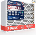 BNX TruFilter 20x25x4 (19.5’’ x 24.5’’ x 3.63‘’ Slim Fit) MERV 13 Air Filter (2-Pack) - MADE IN USA - Air Conditioner HVAC AC Furnace Filters Health, Allergies, Mold, Bacteria, Smoke, MPR 1900 FPR 10
