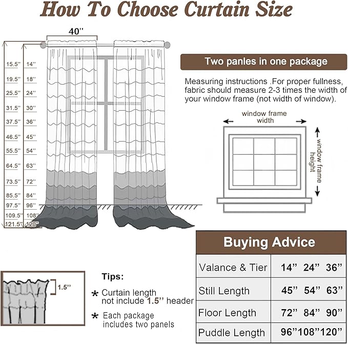 Chyhomenyc White Sheer Curtains 108 Inch Length 2 Panels Set, Extra Long Light Filtering Solid Voile Window Drapes for Living Room Party Ceremony, 42Wx108L, 9FT Length, Set of 2, White