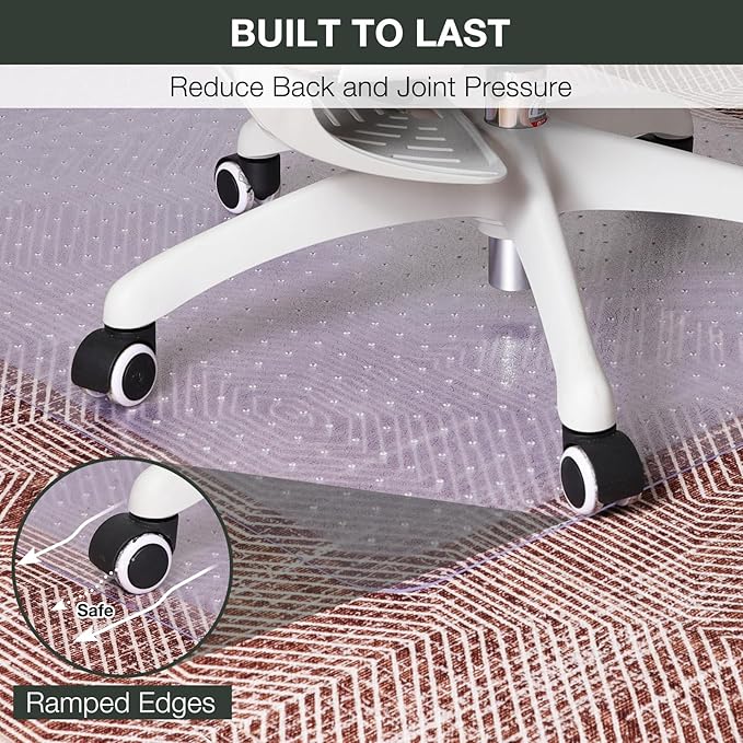 Chair Mat for Carpet, 45" x 53" Easy Glide Desk Chair Mat for Carpeted Floors, Beveled Edge Vinyl Mat with Grips, Heavy Duty Carpet Protector for Home Office, Clear(with Lip)