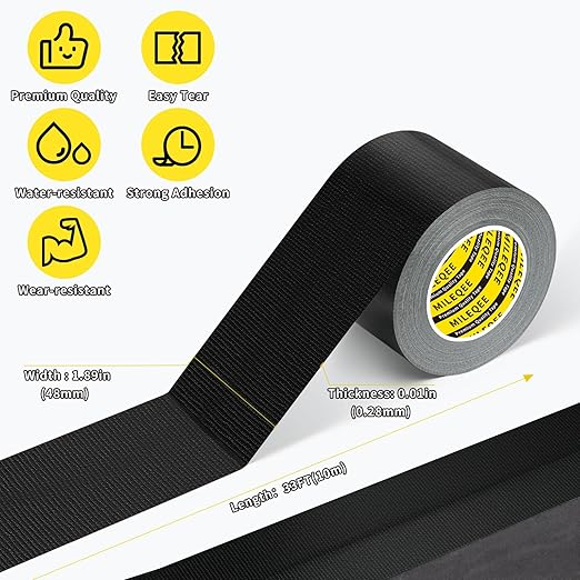 Cloth Duct Window Seal Strip Tape for Winter, 1.89in x 33FT, Weather Stripping Sealing Insulation Tape for Windows and Door, Easy Tear Sealer Draft Blocker Black
