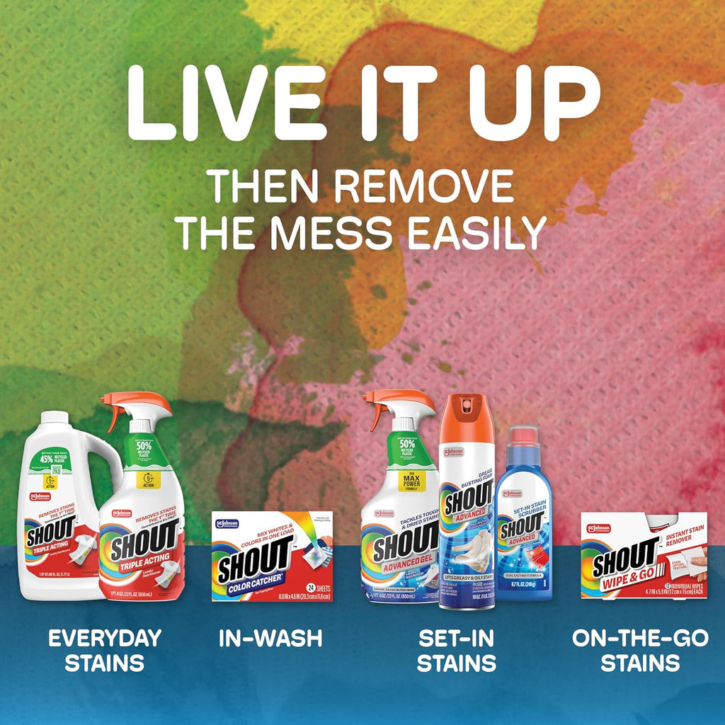 Shout Advanced Spray and Wash Laundry Stain Remover Gel, Best Shout Formula, 22 oz - Pack of 3