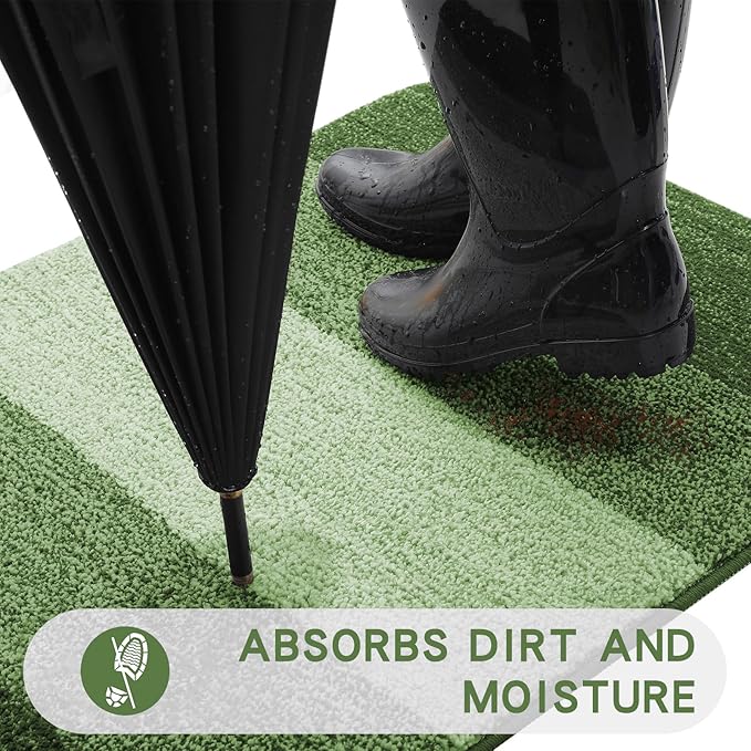 Kitinjoy Indoor Outdoor Door Mat, 40x32 Non-Slip Absorbent Dirt Trapper, Low-Profile Washable Inside Entrance Front Floor Mat, Sturdy Soft Entry Doormats for Entryway, Green