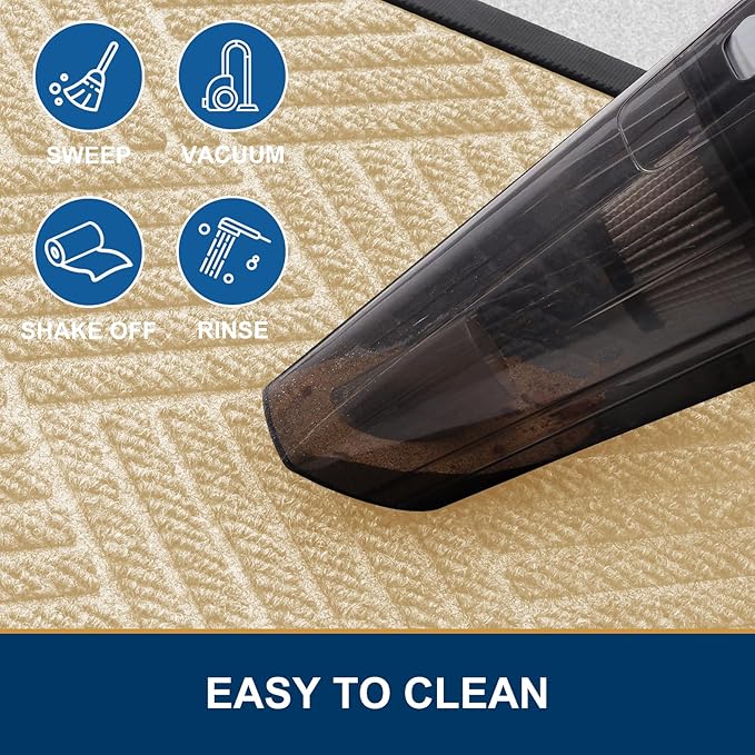 Smiry Front Door Mat Outside Entrance, Heavy Duty Outdoor Indoor Natural Rubber Doormat, Non Slip, Trap Dirt and Moisture, Easy Clean, Low Profile Patio Porch Entryway Mat, 59x23, Beige
