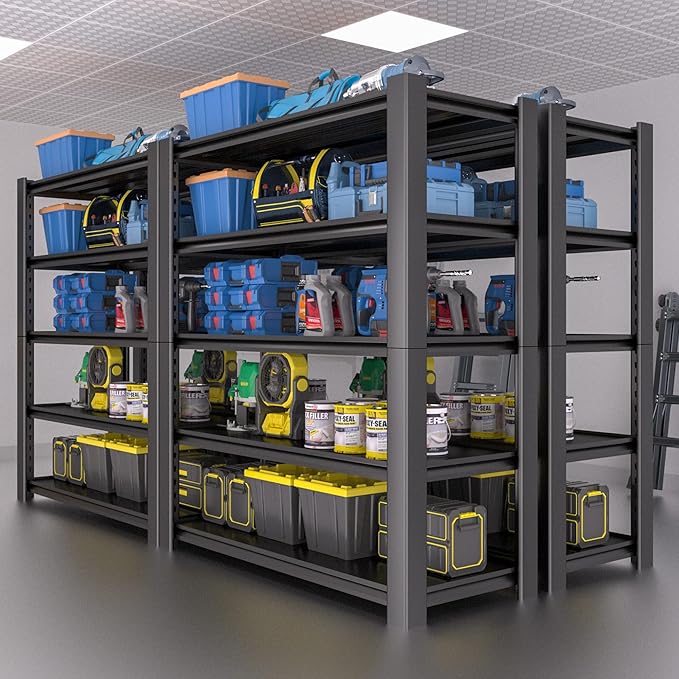 5-Tier Garage Shelving Heavy Duty, 3000 LBS Capacity Metal Storage Rack 76" H x 60" W x 24" D, Adjustable Shelves Unit for Garage, Warehouse, Basement, Pantry, Workshop.4 Pack