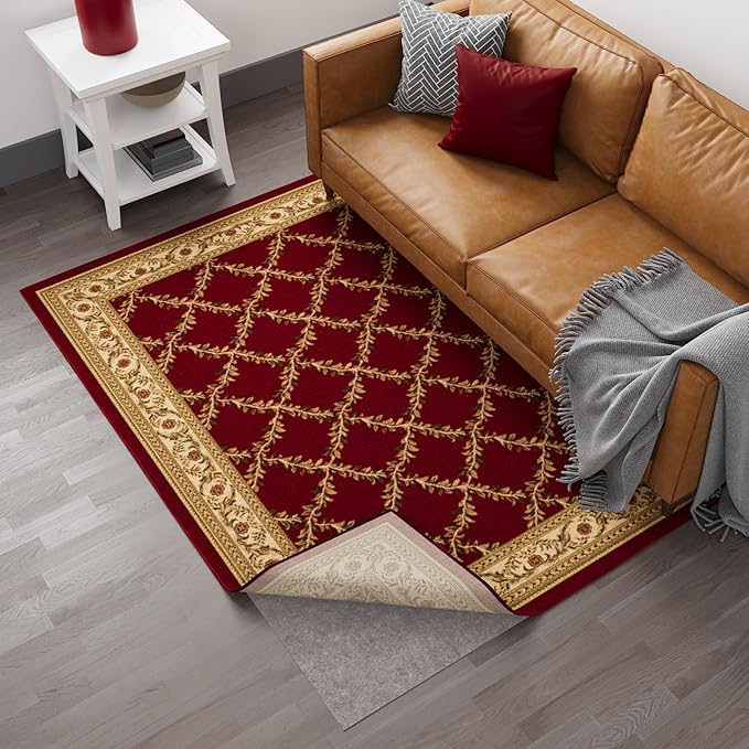 Ottomanson 5' x 8' Non-Slip Rug Pad Gripper 1/4 Inch Thick Dual Surface Felt + Rubber Gripper - Safe for All Floors, Brown