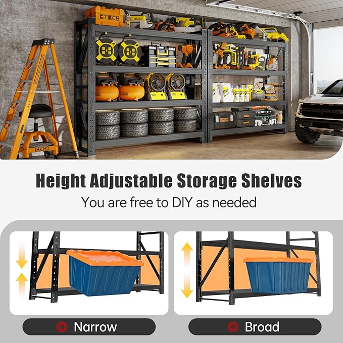 60" W Storage Shelves Heavy Duty, 4 Tier Metal Garage Shelving Units, 5000LBS Heavy Duty Adjustable Shelf, Garage Storage Rack, Industrial Shelving for Shop, Warehouse,60" W x 24" D x 79" H