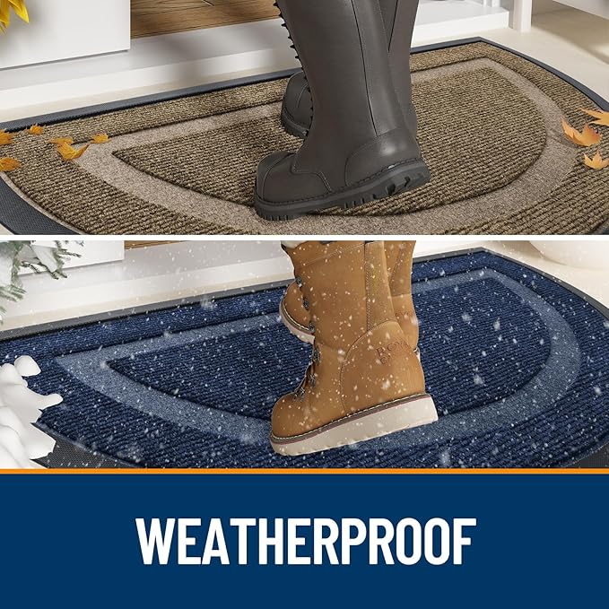 OLANLY Half Circle Door Mat Indoor Outdoor Entrance Welcome, Waterproof All-Season, All-Weather Doormat, Sturdy Natural Rubber, Low Profile, Easy Clean Patio Porch Entryway Mat, 29.5x17, Beige