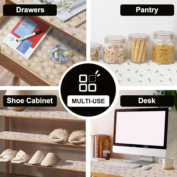 INNOLITES Shelf Liner – Cabinet & Drawer Liner Non-Adhesive – Waterproof Oil-Proof – Durable EVA with Floral for Kitchen Cabinets Refrigerator – BPA-Free, Easy to Cut 23.6" x 236"