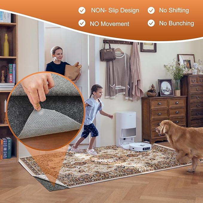 Felt Rug Pad, 5 x 8 Ft Rubber Non-Slip Rug Pad Gripper, Keep Rugs Secure and in Place, Extra Strong Under Carpet Mat Cushion - for All Floors