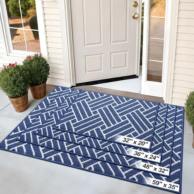 OLANLY Large Indoor Door Mat, 59x35 Inch, Dirt Resistant and Absorbent, Non-Slip Rubber Backing Floor Mats, Easy Clean Low-Profile Doormat for Entryway, Front Door, and Inside Entrance, Navy