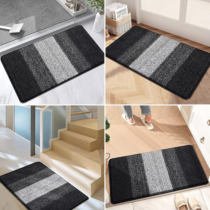Kitinjoy Indoor Outdoor Door Mat, 59x20 Non-Slip Absorbent Dirt Trapper, Low-Profile Washable Inside Entrance Front Floor Mat, Sturdy Soft Entry Doormats for Entryway, Black