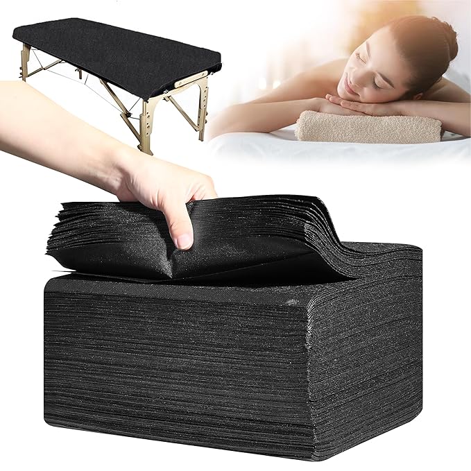 Disposable Bed Sheets 50 Pcs 31" x 71" Massage Table Sheets Non Woven Fabric SPA Bed Cover Breathable for Massage Beauty Tattoos（Black）