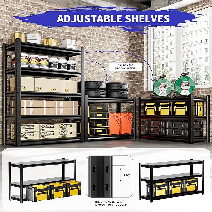 Garage Shelving Unit,3 Pieces78 HThickened Metal Shelving Units for Garage Storage Shelves Adjustable Shelves,5 Tier Industrial Shelving Shelf Metal Shelves for Storage for Warehouse Basement