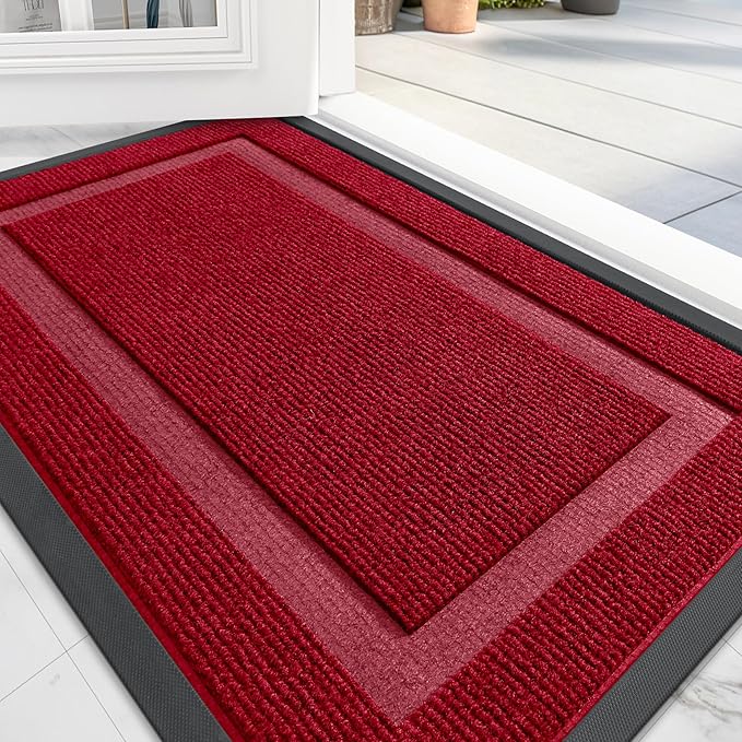 OLANLY Front Door Mat Indoor Outdoor Entrance, Waterproof All-Season, All-Weather Doormat, Sturdy Natural Rubber, Fade Resistant, Low Profile, Easy Clean Patio Porch Entryway Mat, 71x47, Wine Red