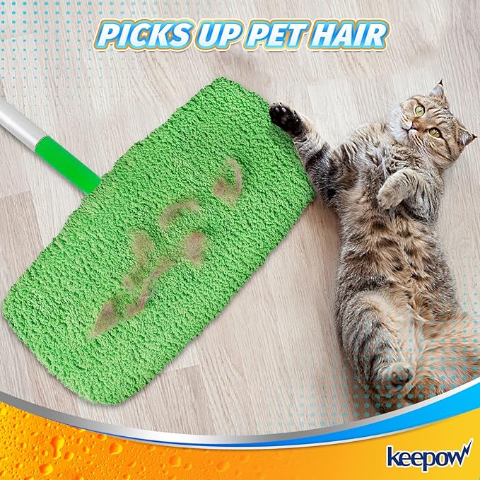KEEPOW Reusable Wet Pads Refills Compatible with Swiffer Sweeper Mop, Dry Sweeping Cloths, Microfiber Wet Mopping Cloths for Hardwood Floor Cleaning, 12 Pack (Mop is Not Included)