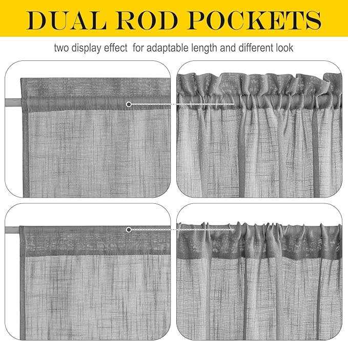 NICETOWN Privacy Sidelight Curtain Short - Semitransparent Voile French Door Panel 40 inches Length French Door Curtain with Tie Backs(Dark Gray, Sold Individually, 30 inches Wide)