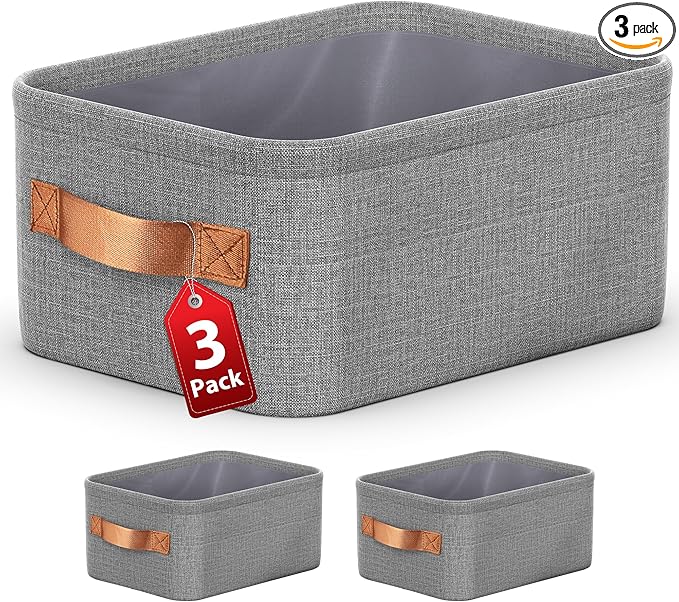 Large Storage Baskets for Shelves 3 Packs, Fabric Storage Bins for Shelves with Handles, 13.8'' L ×10.2'' W × 6.7'' H Collapsible Baskets for Organizing Clothes, Toy, Grey