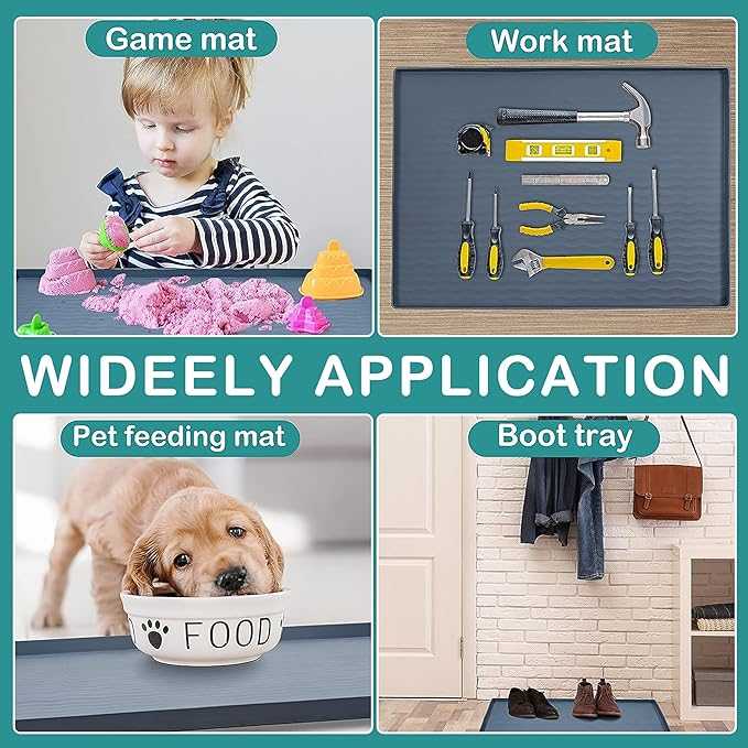 URMONA Waterproof Silicone Under Sink Mat 25'' x 22'' Shelf Liner for Kitchen and Bathroom, Cabinet and Counter Protector, Storage and Organizers, Litter Mat, Pet Cat Puppy Essentials(Beige)