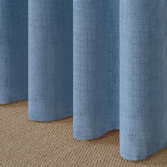YoungsTex Denim Blue Linen Curtains 40 Inch Length for Bathroom Window, Small Drapes with Rod Pocket Back Tab Light Filtering Coastal for Cafe Kitchen Window Over Sink, 2 Panels, 30 X 40 Inch
